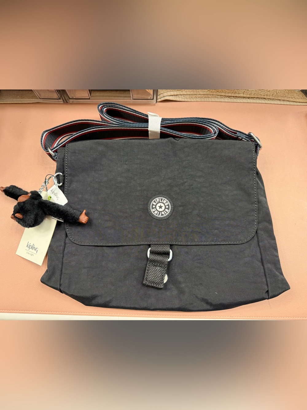 Kipling Black COLBY bag with Red-Trim Strap